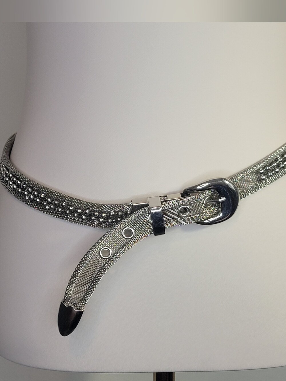 Vintage Silver Studded Mesh Accent Women's Belt